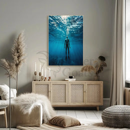 Diver's Solitude Underwater Scene - Abstract, Artistic Poster PosterGoat