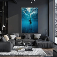 Diver's Solitude Underwater Scene - Abstract, Artistic Poster PosterGoat