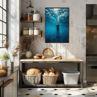 Diver's Solitude Underwater Scene - Abstract, Artistic Poster PosterGoat