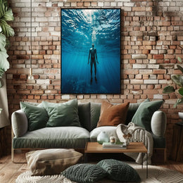 Diver's Solitude Underwater Scene - Abstract, Artistic Poster PosterGoat