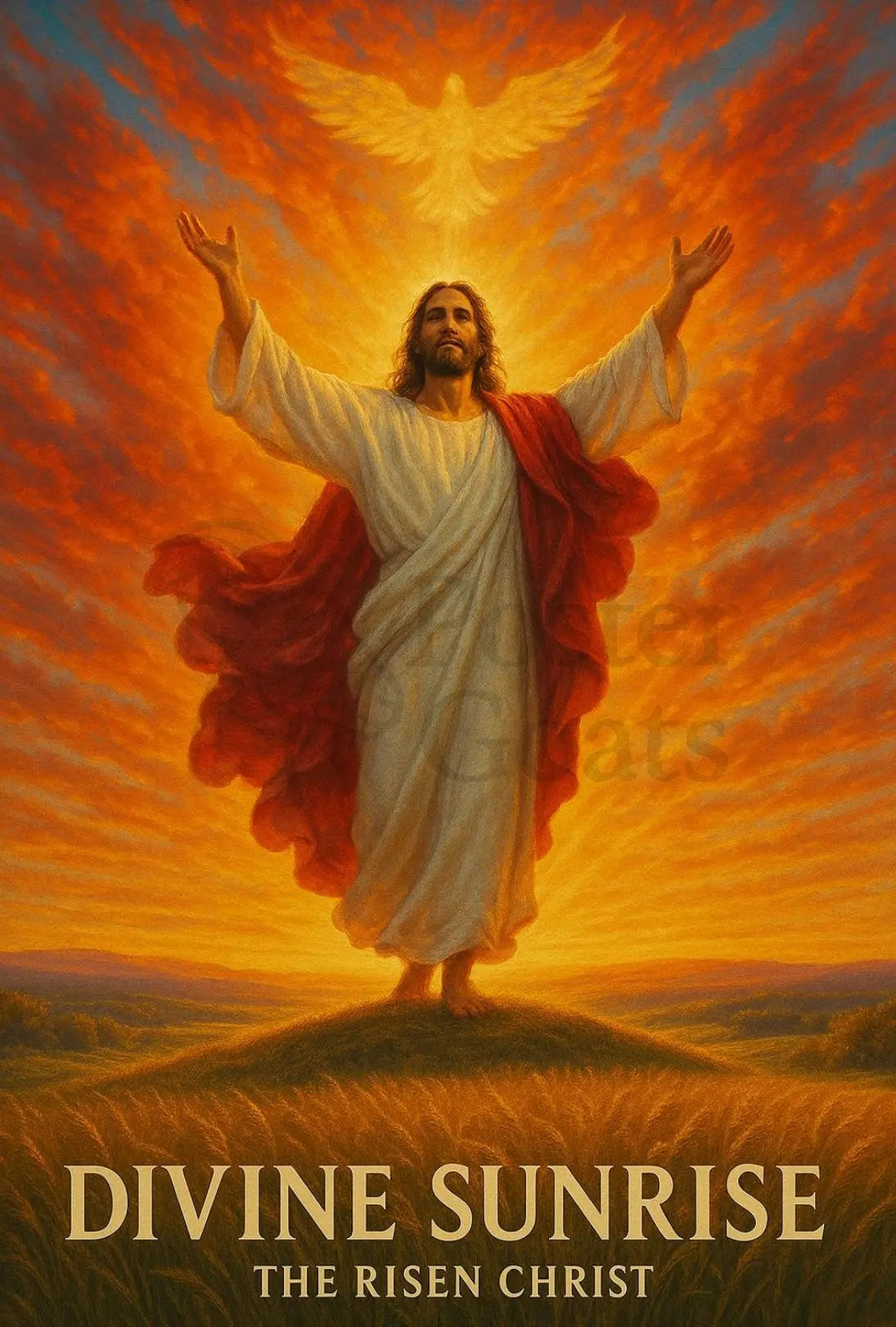 Divine Sunrise: Risen Christ Religious Artistic Poster PosterGoat