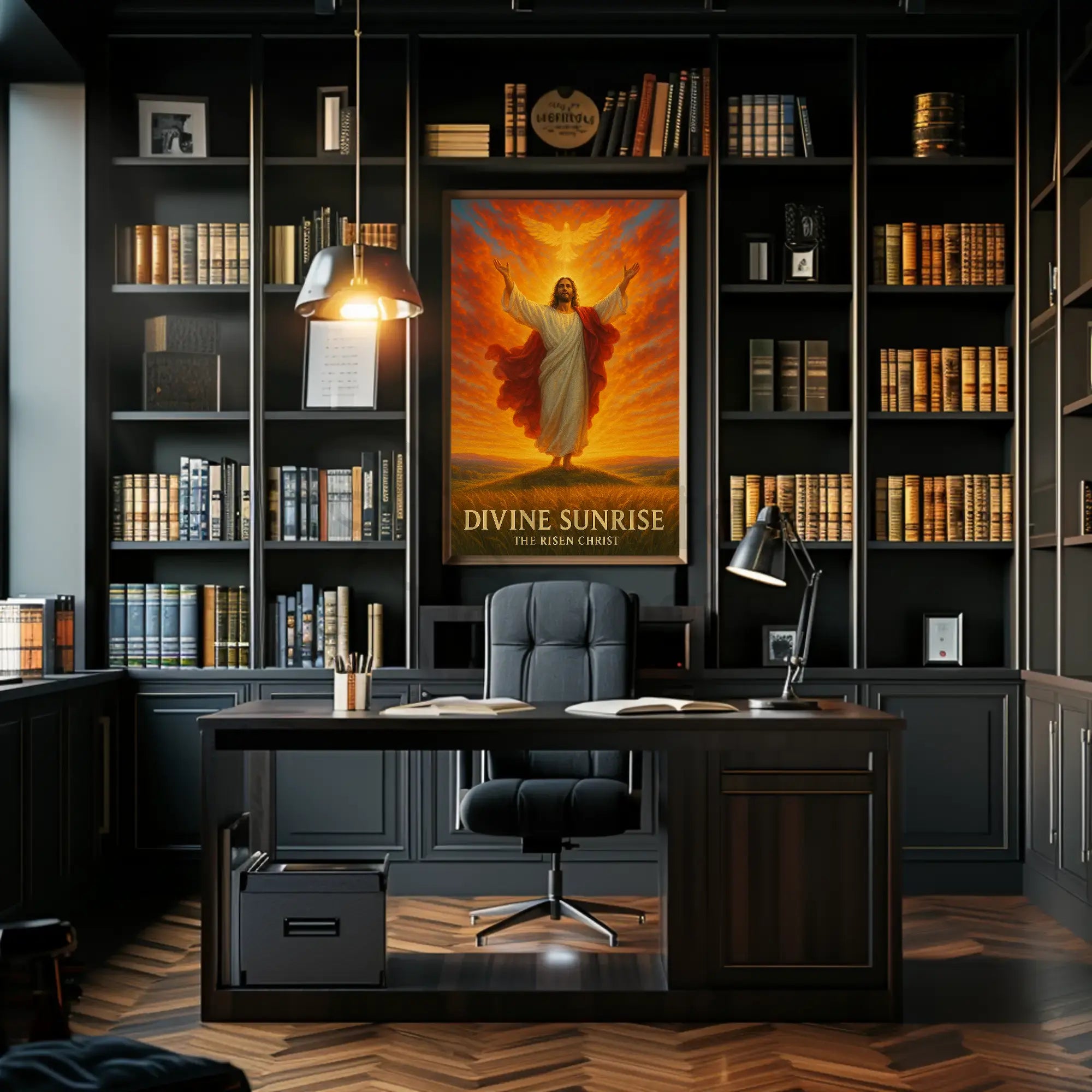 Divine Sunrise: Risen Christ Religious Artistic Poster PosterGoat