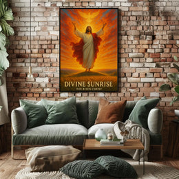 Divine Sunrise: Risen Christ Religious Artistic Poster PosterGoat