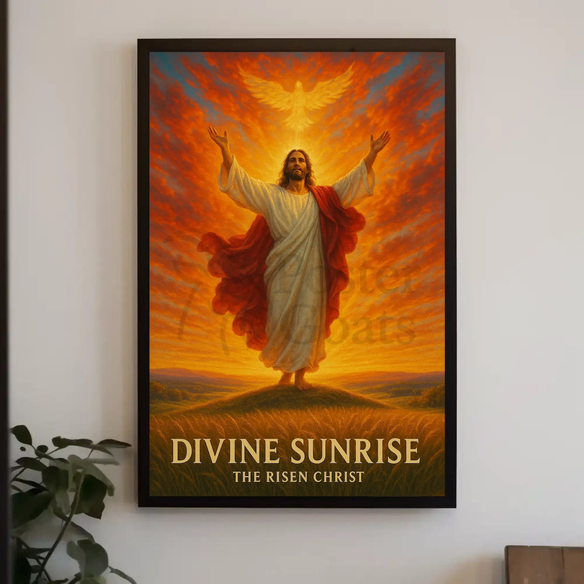 Divine Sunrise: Risen Christ Religious Artistic Poster PosterGoat