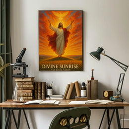 Divine Sunrise: Risen Christ Religious Artistic Poster PosterGoat