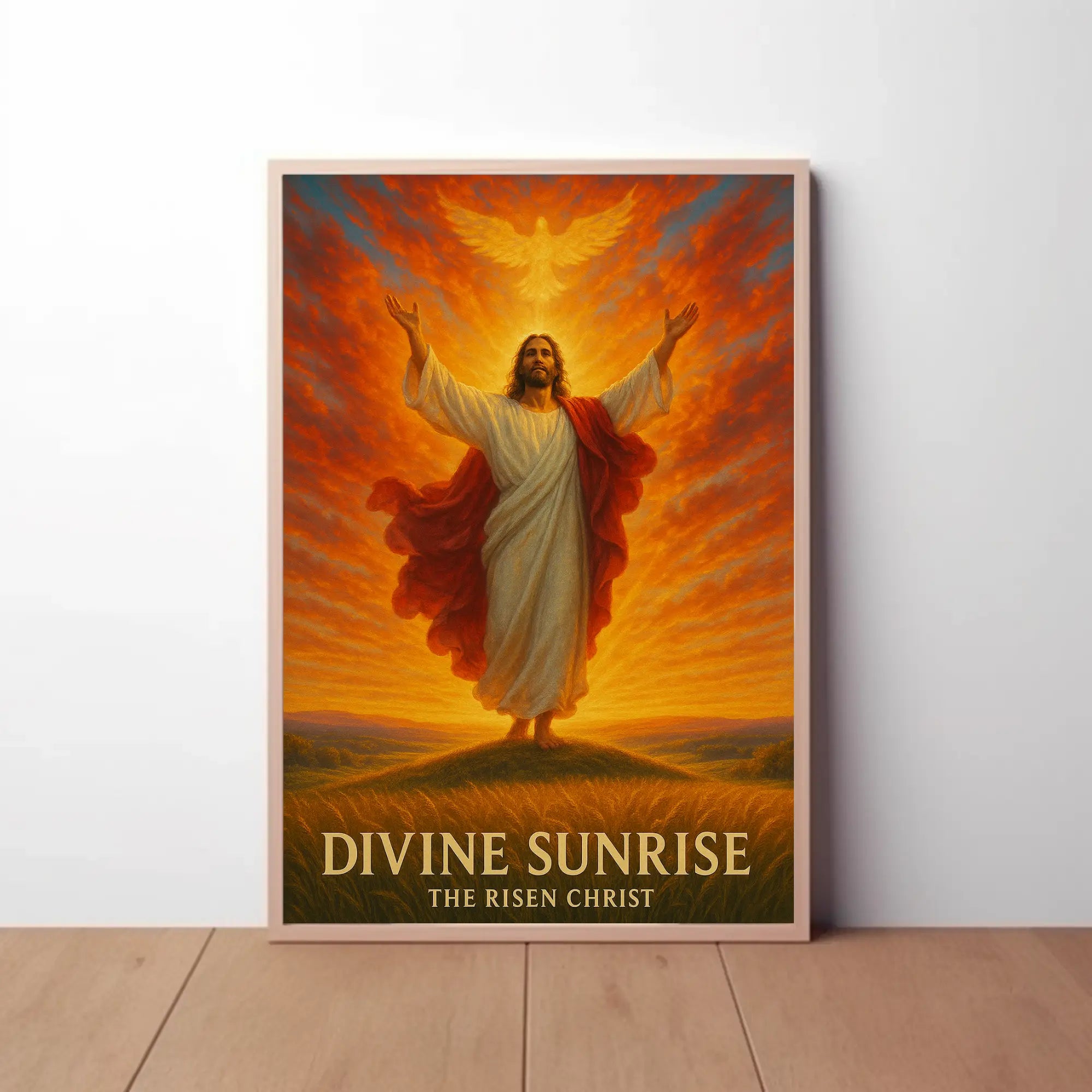 Divine Sunrise: Risen Christ Religious Artistic Poster PosterGoat