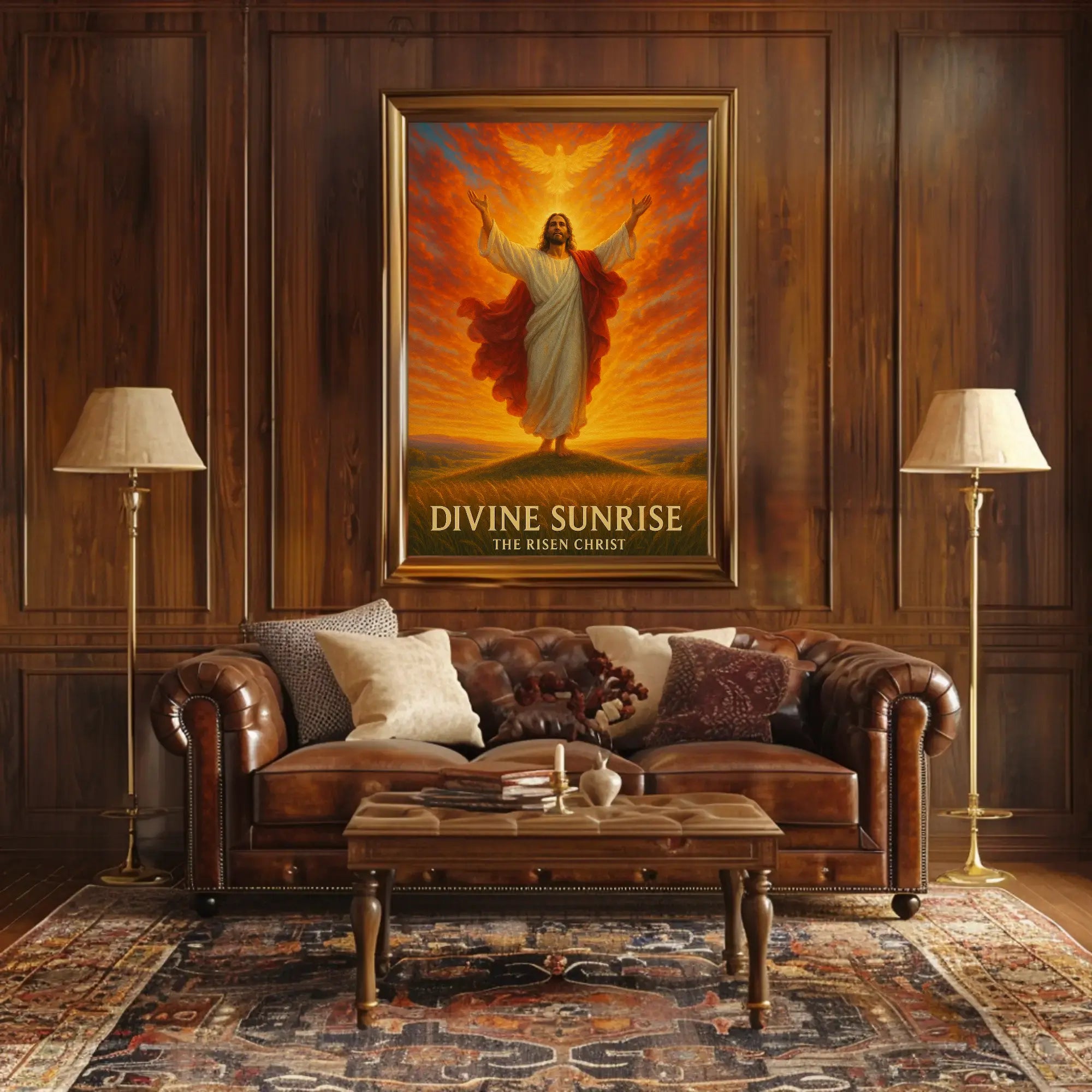 Divine Sunrise: Risen Christ Religious Artistic Poster PosterGoat