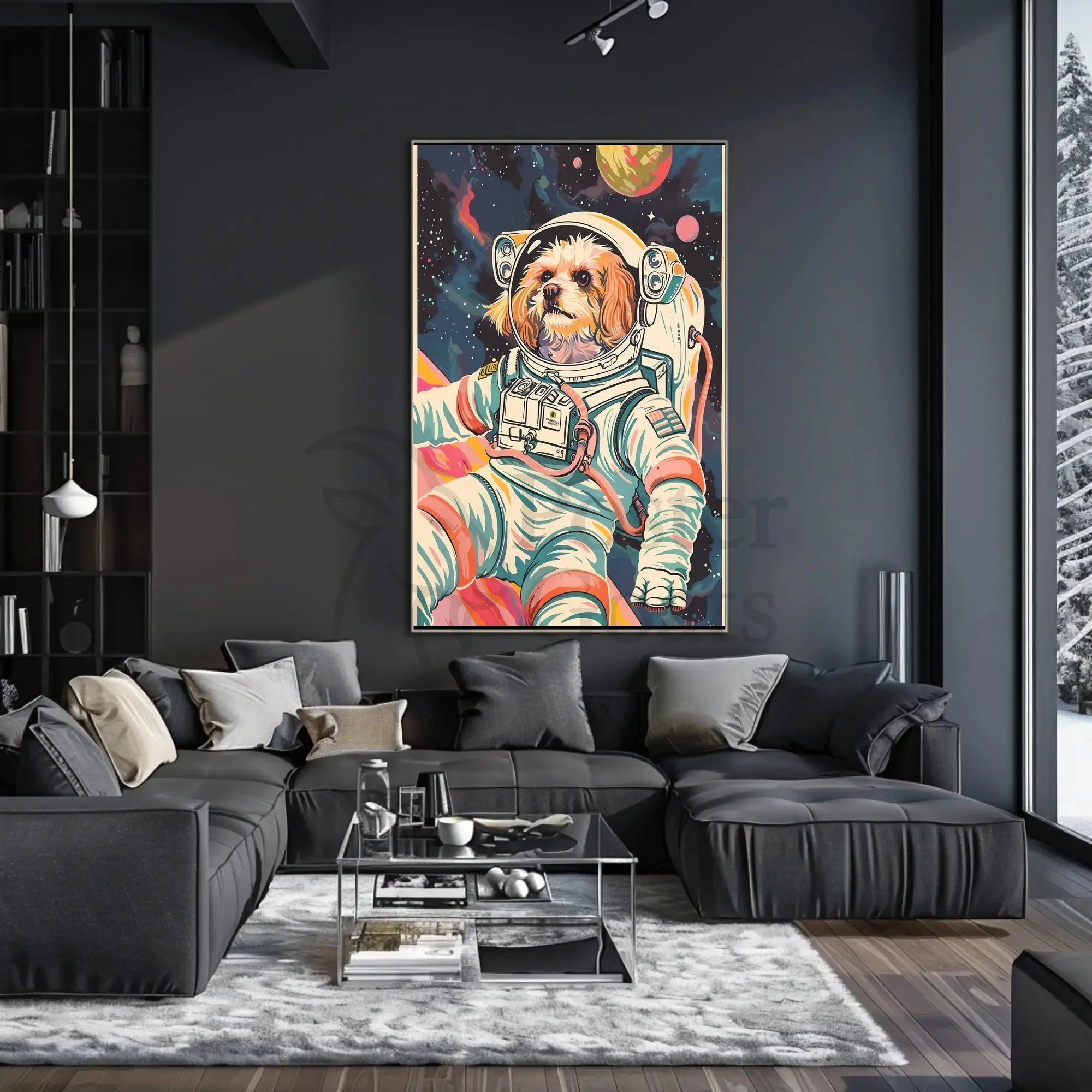 Dog Astronaut Adventure Futuristic Sci-Fi Poster PosterGoat