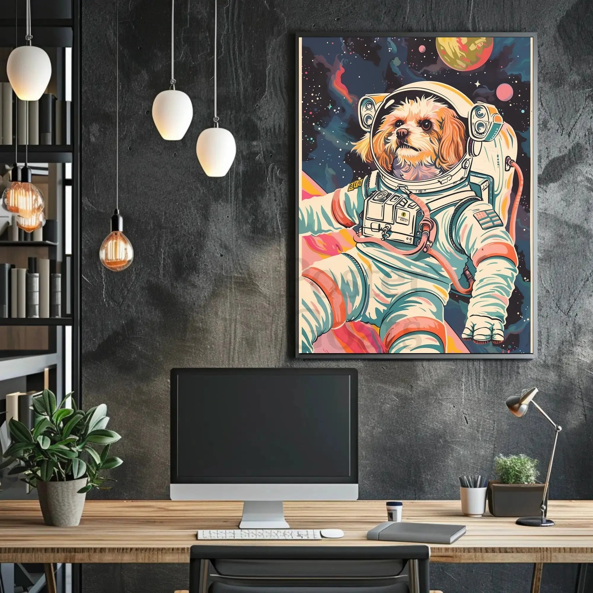 Dog Astronaut Adventure Futuristic Sci-Fi Poster PosterGoat
