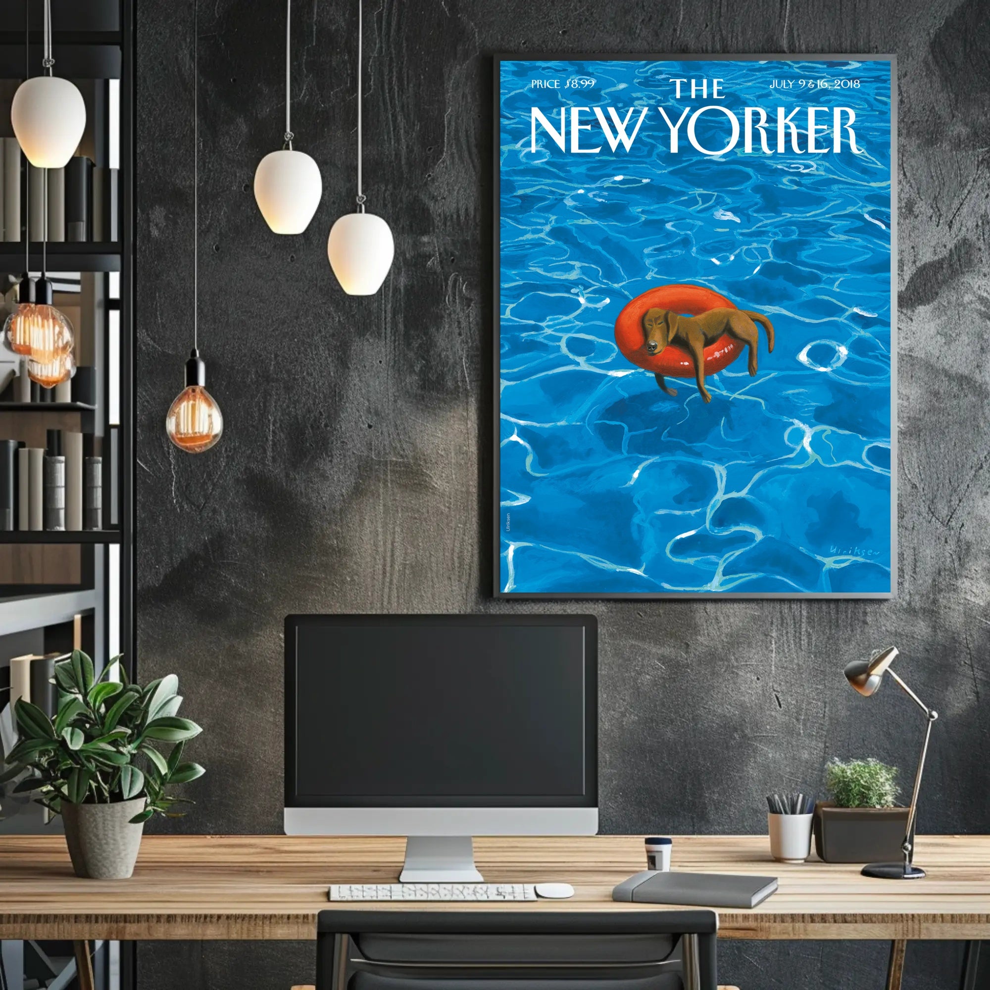 Dog on Inflatable Ring Summer Fun Animal Poster PosterGoat