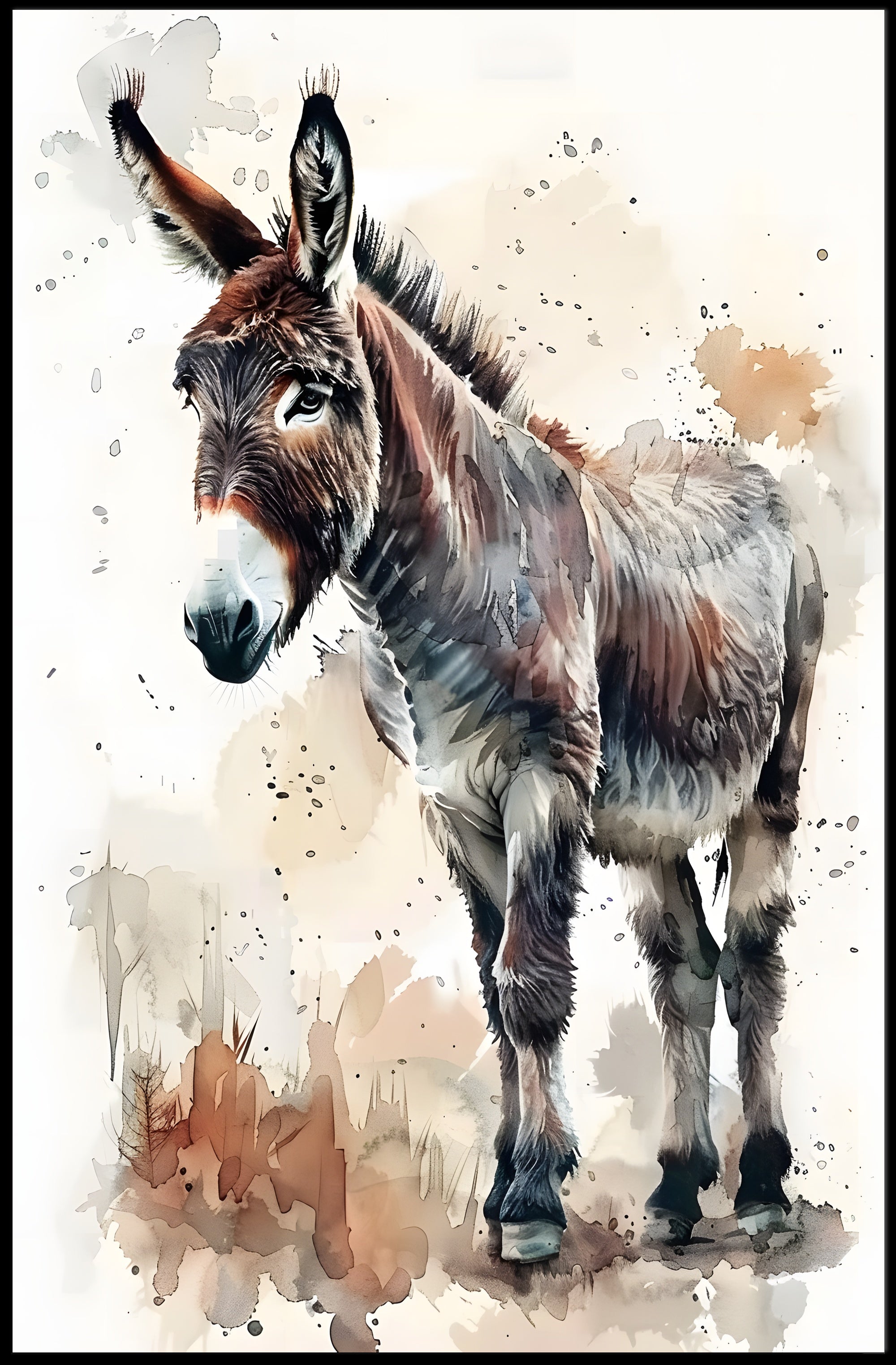 Donkey Watercolor Illustration: Rustic Animal Poster PosterGoat