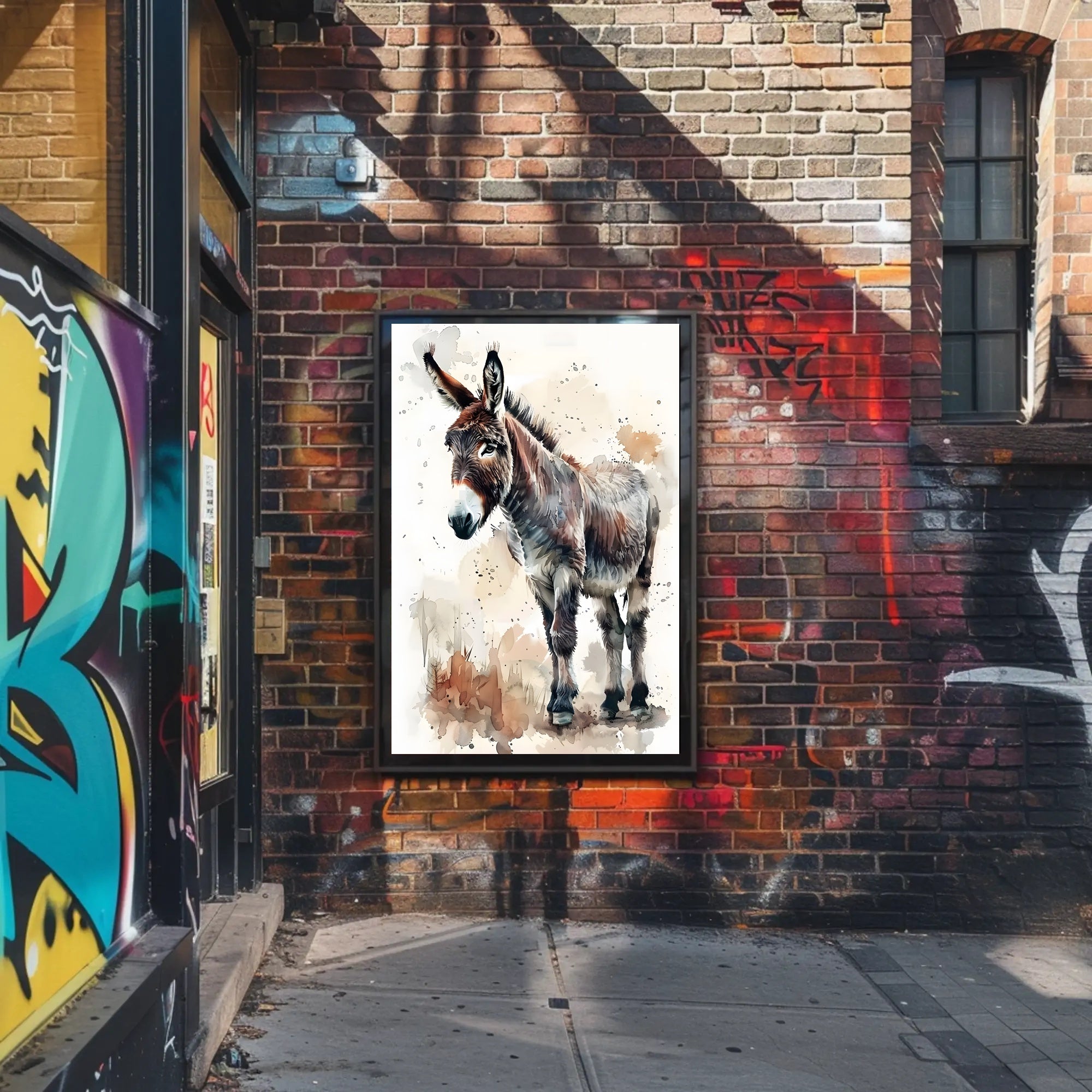 Donkey Watercolor Illustration: Rustic Animal Poster PosterGoat