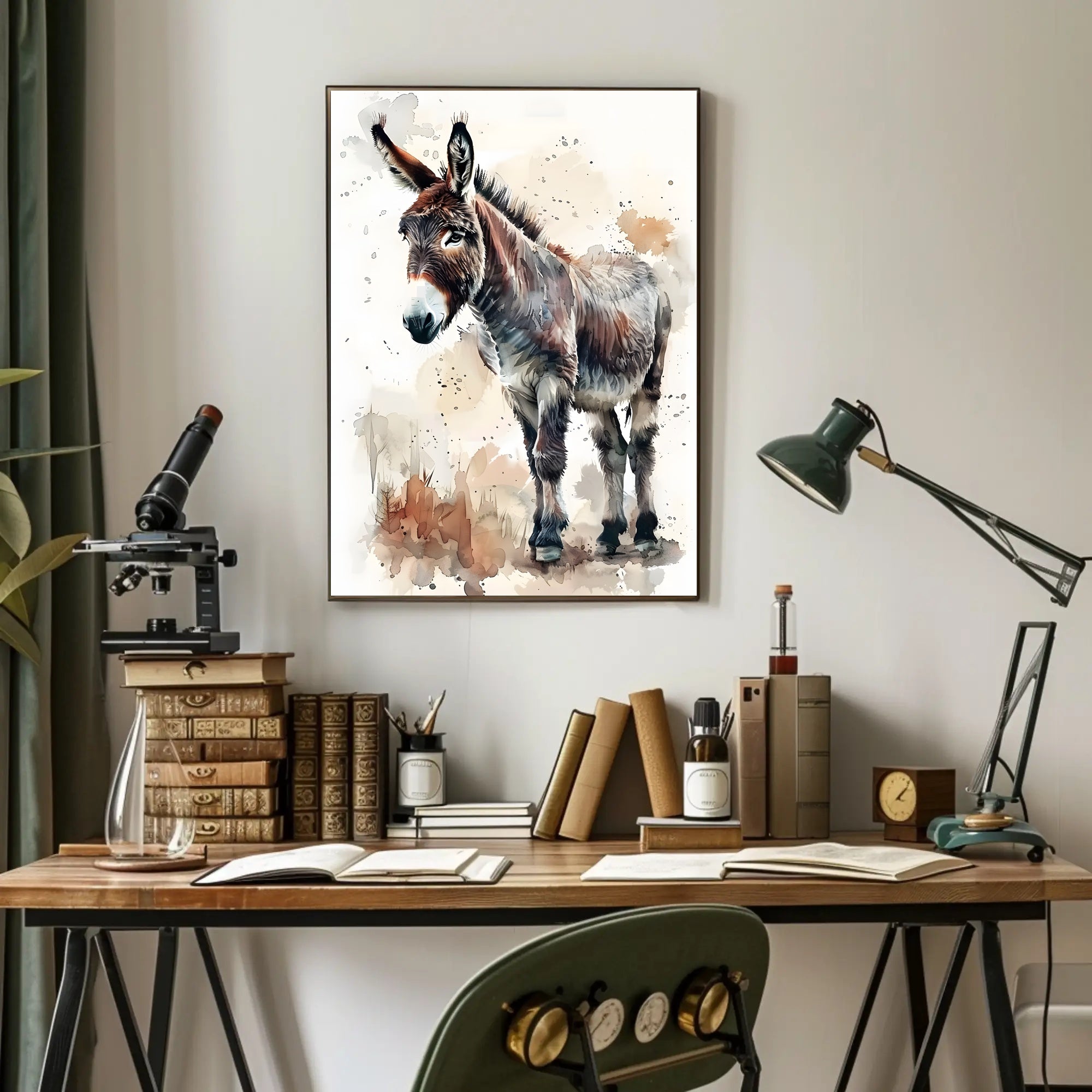 Donkey Watercolor Illustration: Rustic Animal Poster PosterGoat