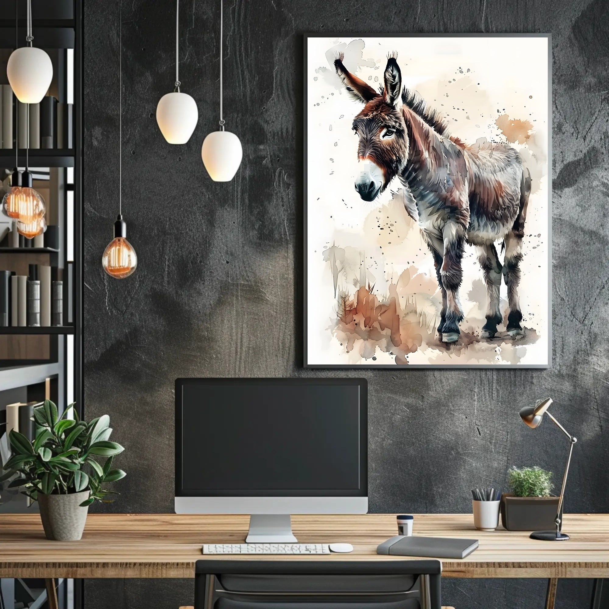 Donkey Watercolor Illustration: Rustic Animal Poster PosterGoat