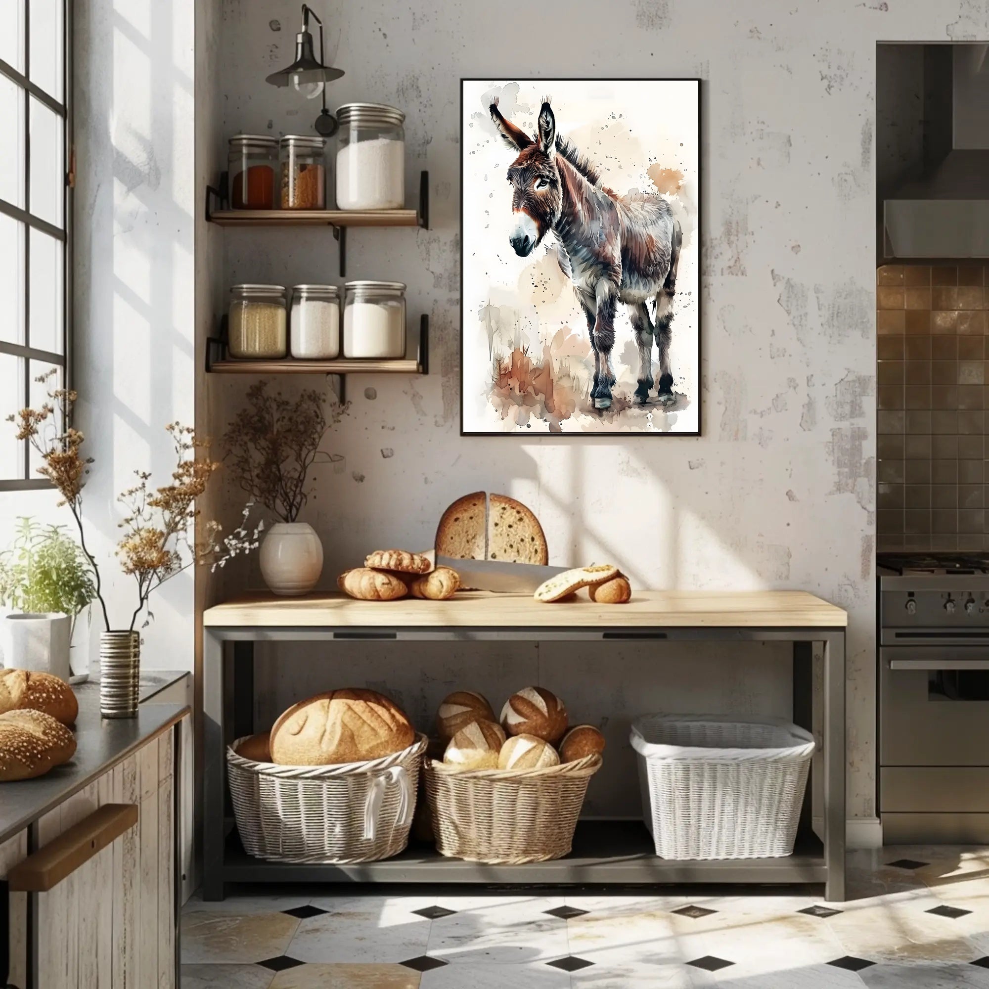 Donkey Watercolor Illustration: Rustic Animal Poster PosterGoat