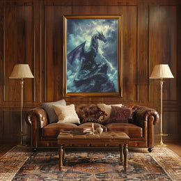 Dragon Amidst Stormy Cliff: Fantasy Art Poster PosterGoat