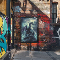 Dragon Amidst Stormy Cliff: Fantasy Art Poster PosterGoat