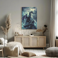 Dragon Amidst Stormy Cliff: Fantasy Art Poster PosterGoat