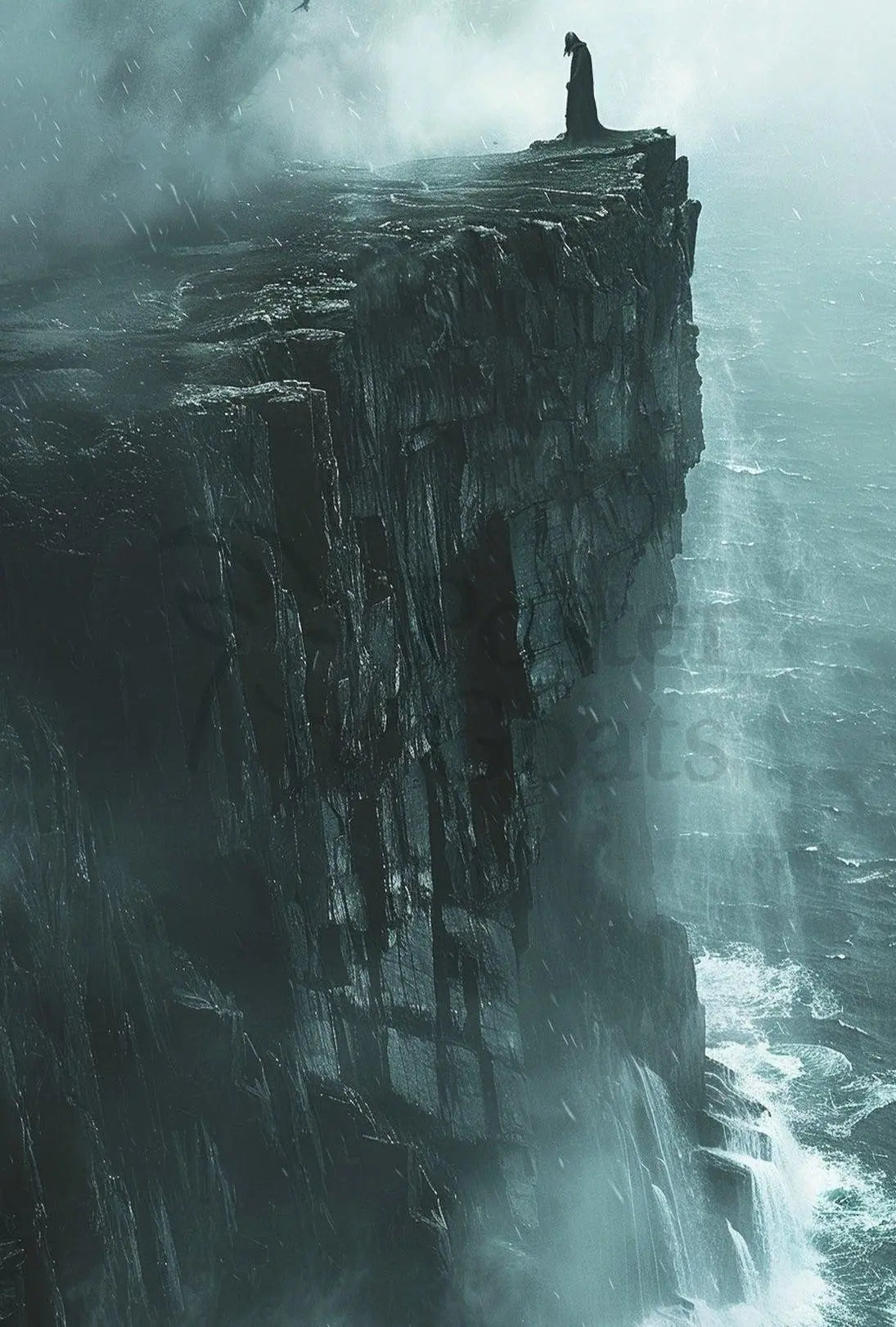 Dramatic Cliffside Mystery Artistic Print PosterGoat