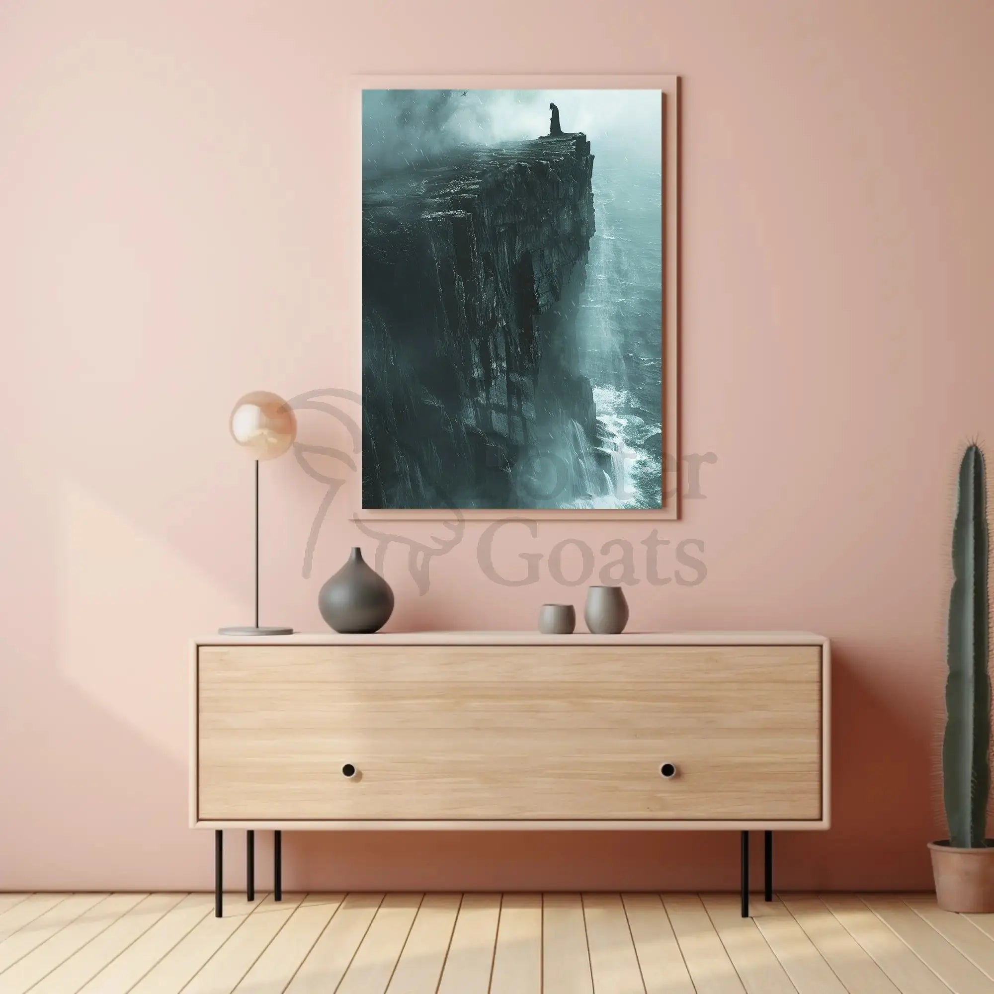Dramatic Cliffside Mystery Artistic Print PosterGoat