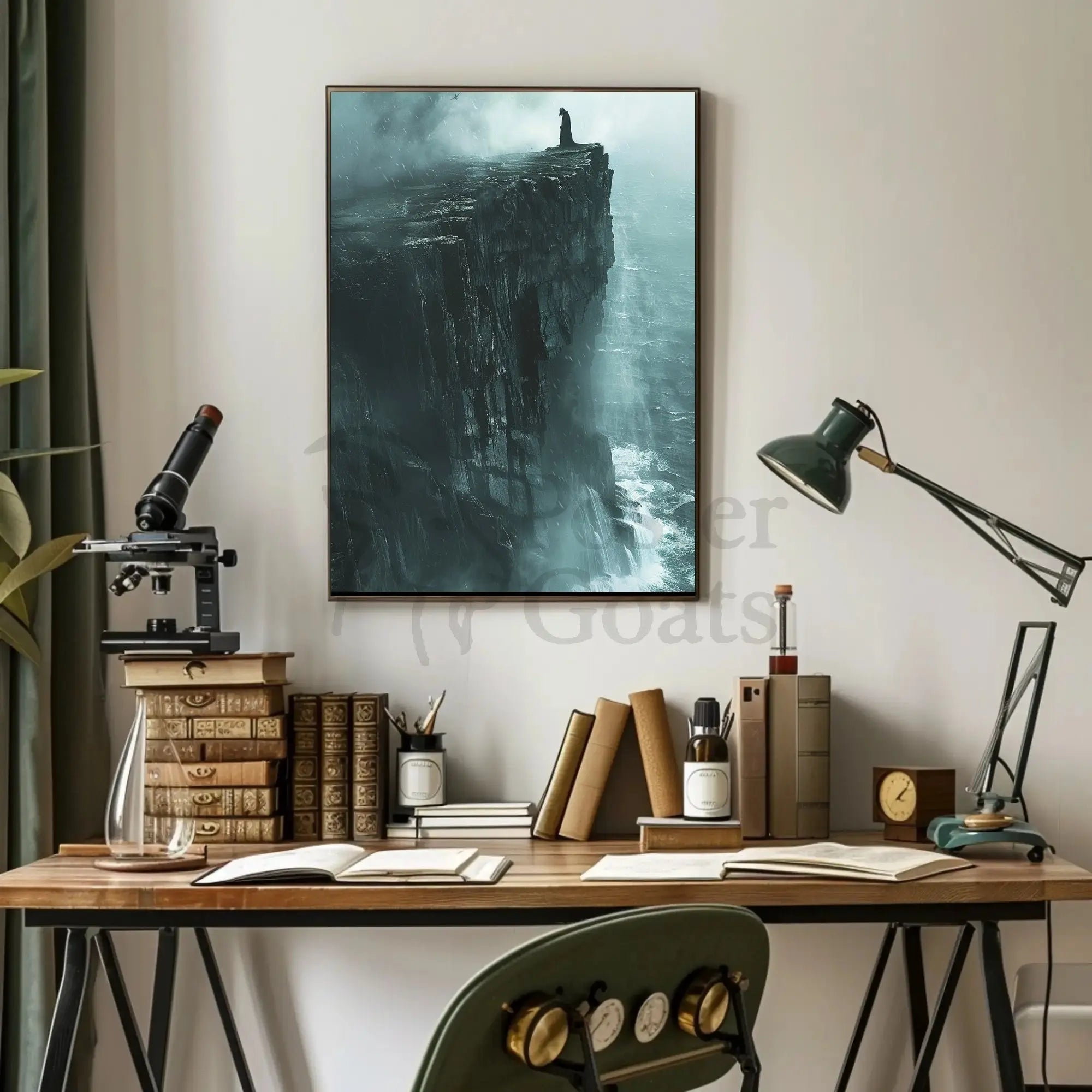 Dramatic Cliffside Mystery Artistic Print PosterGoat
