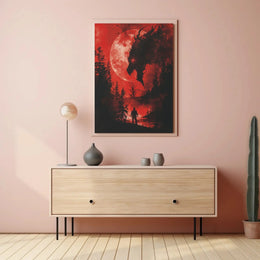 Dramatic Confrontation Under Red Moon Futuristic Sci-Fi Poster PosterGoat