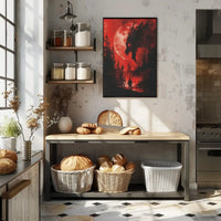 Dramatic Confrontation Under Red Moon Futuristic Sci-Fi Poster PosterGoat