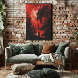 Dramatic Confrontation Under Red Moon Futuristic Sci-Fi Poster PosterGoat