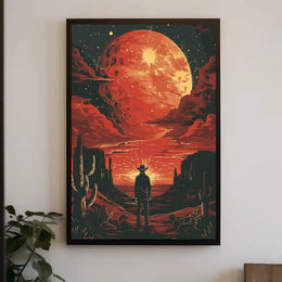 Dramatic Cowboy Adventure Poster in Futuristic Sci-Fi Style PosterGoat