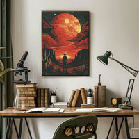 Dramatic Cowboy Adventure Poster in Futuristic Sci-Fi Style PosterGoat