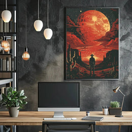 Dramatic Cowboy Adventure Poster in Futuristic Sci-Fi Style PosterGoat