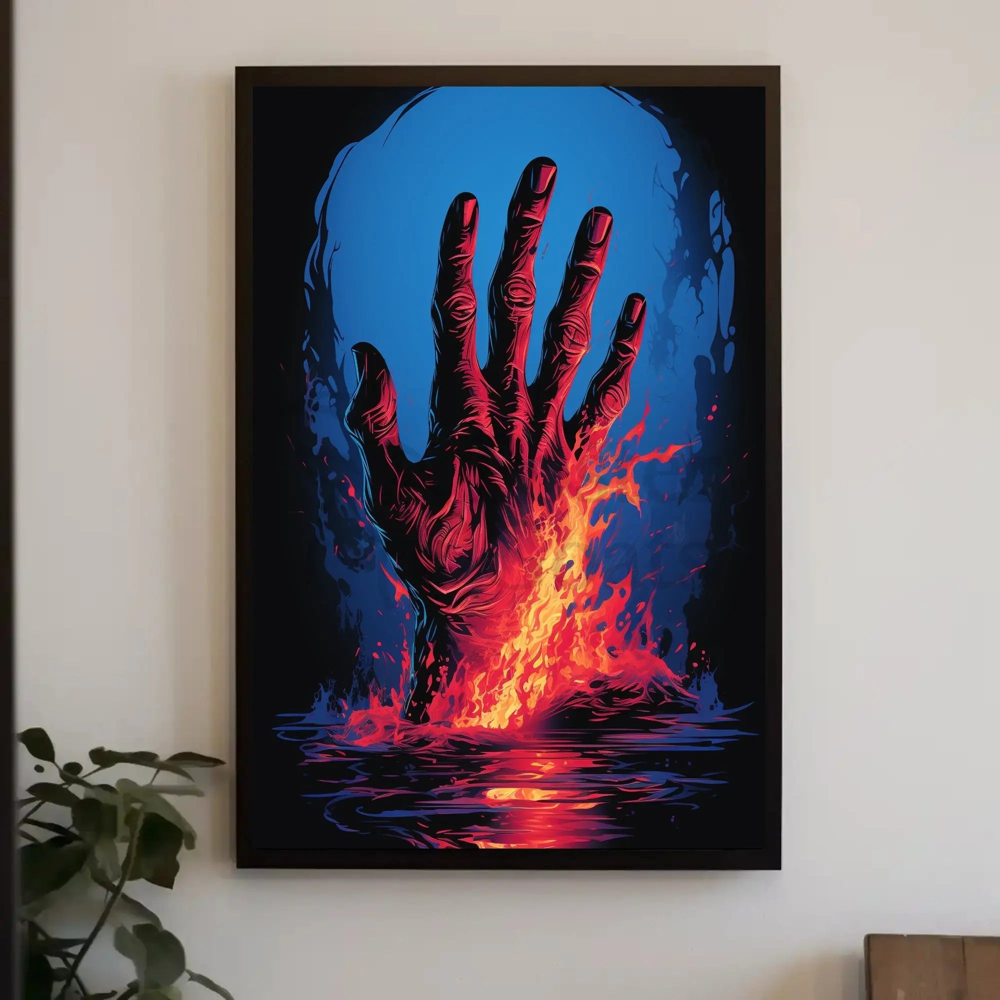 Dramatic Hand Of Fire Artistic Pop Culture Poster PosterGoat