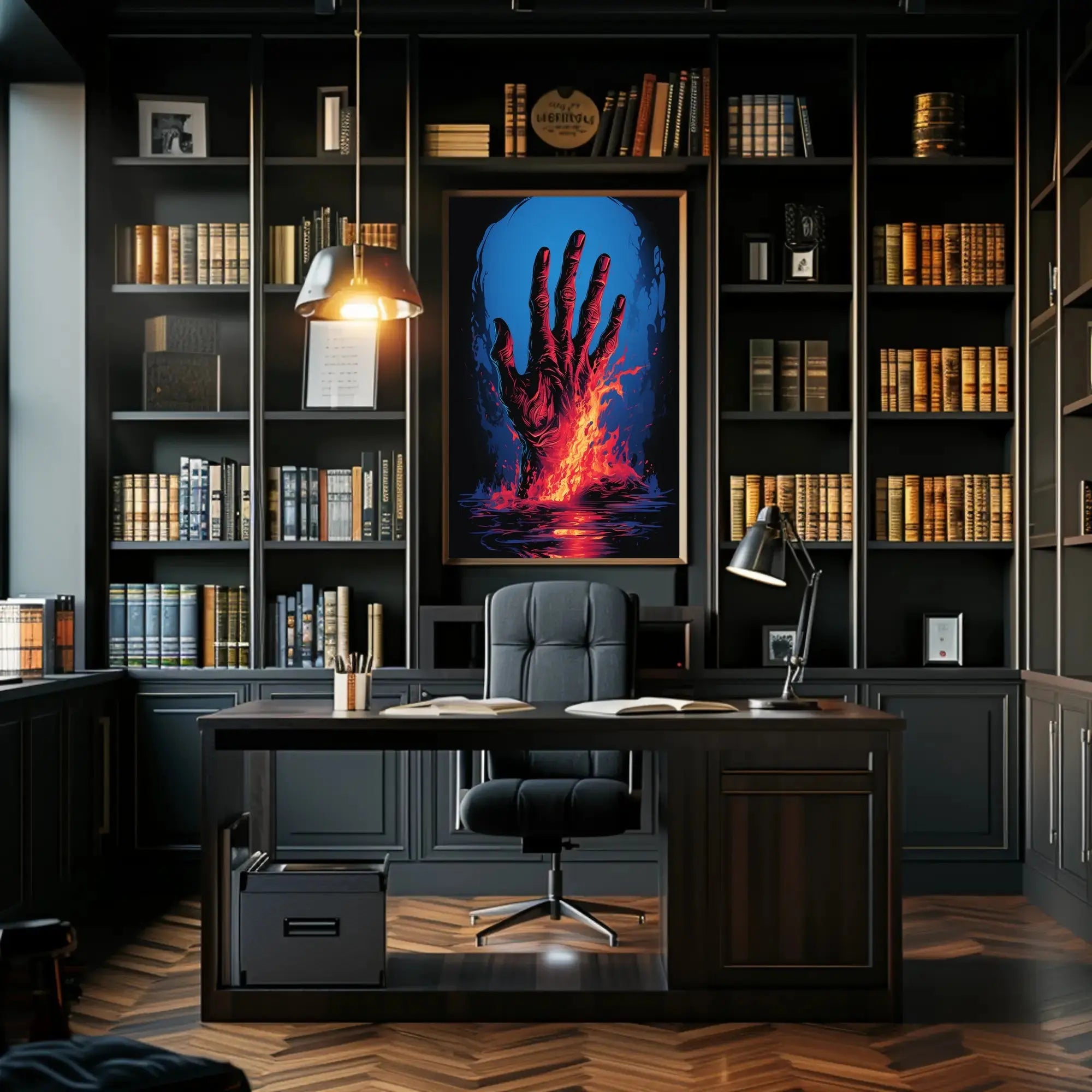 Dramatic Hand Of Fire Artistic Pop Culture Poster PosterGoat