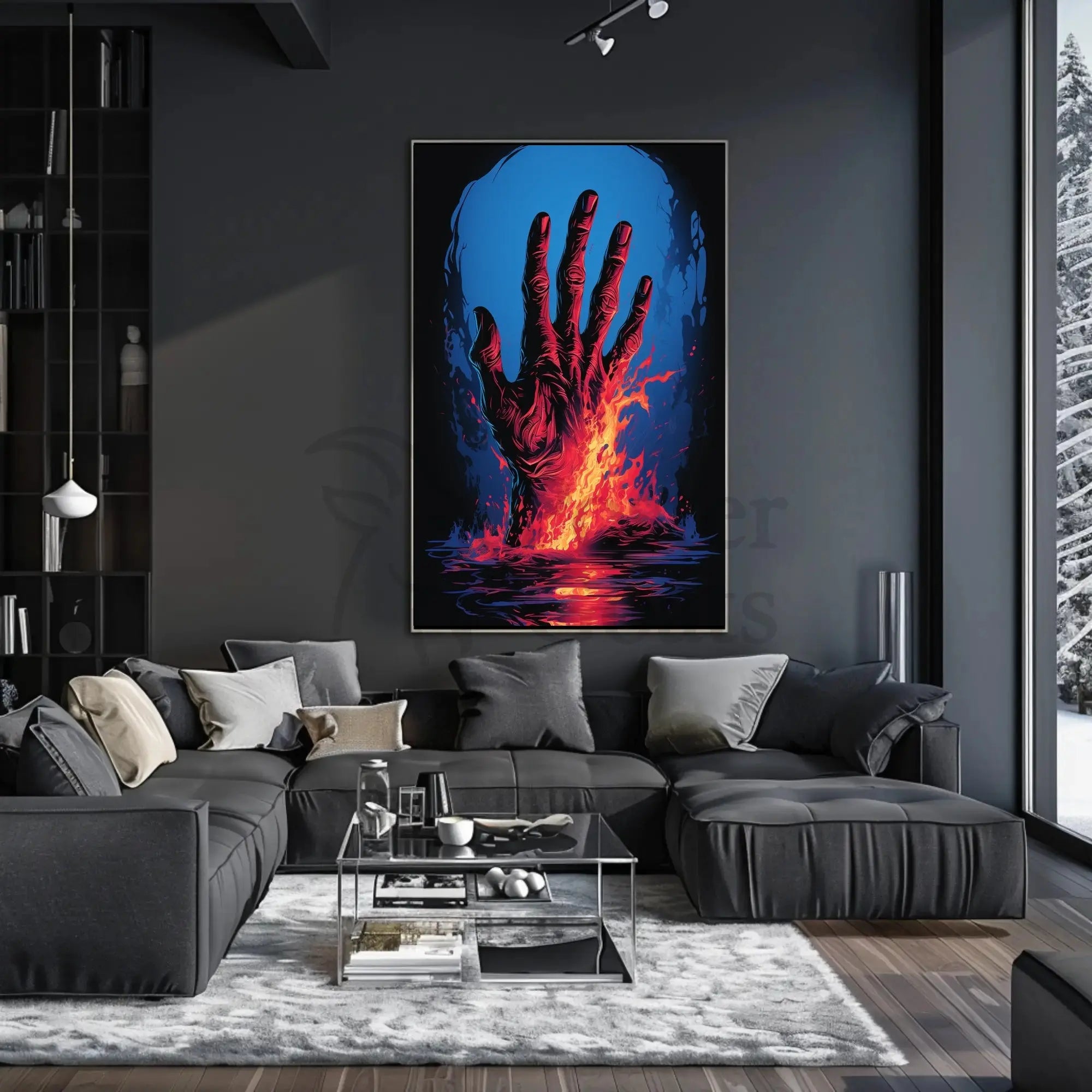 Dramatic Hand Of Fire Artistic Pop Culture Poster PosterGoat