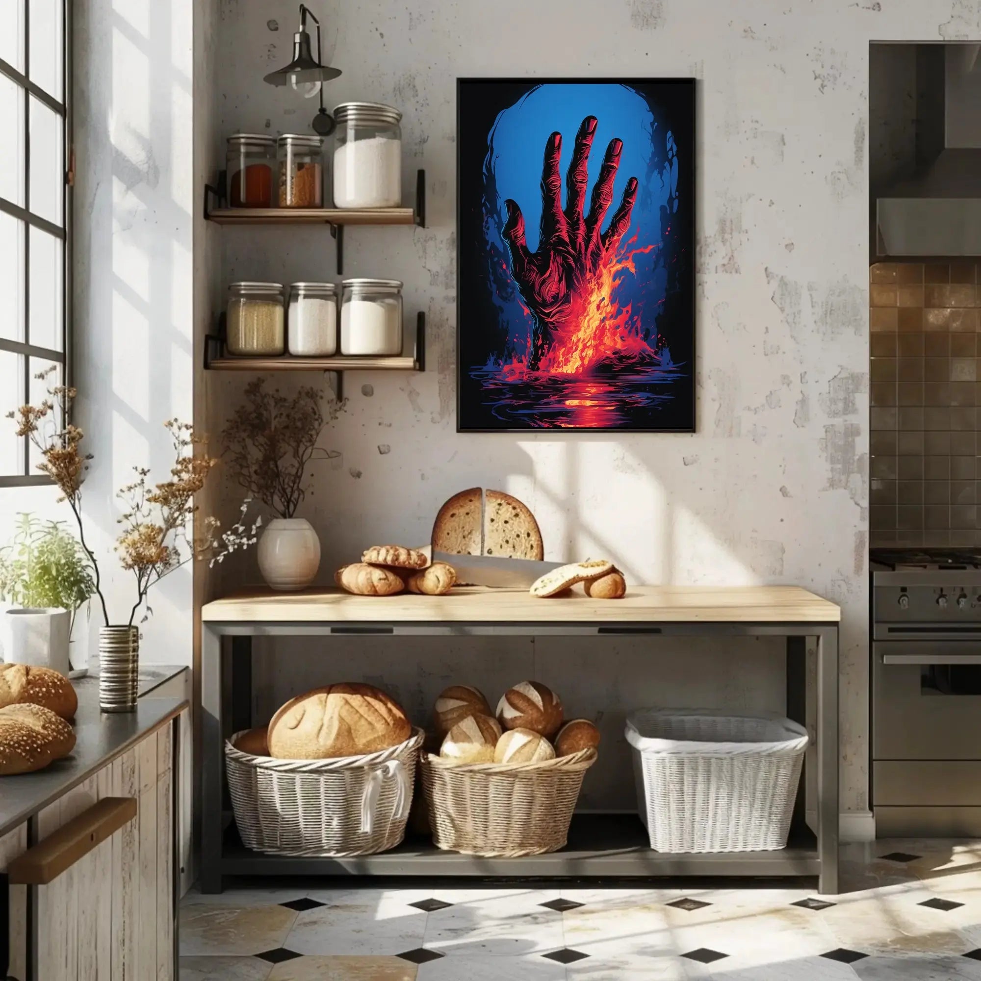 Dramatic Hand Of Fire Artistic Pop Culture Poster PosterGoat