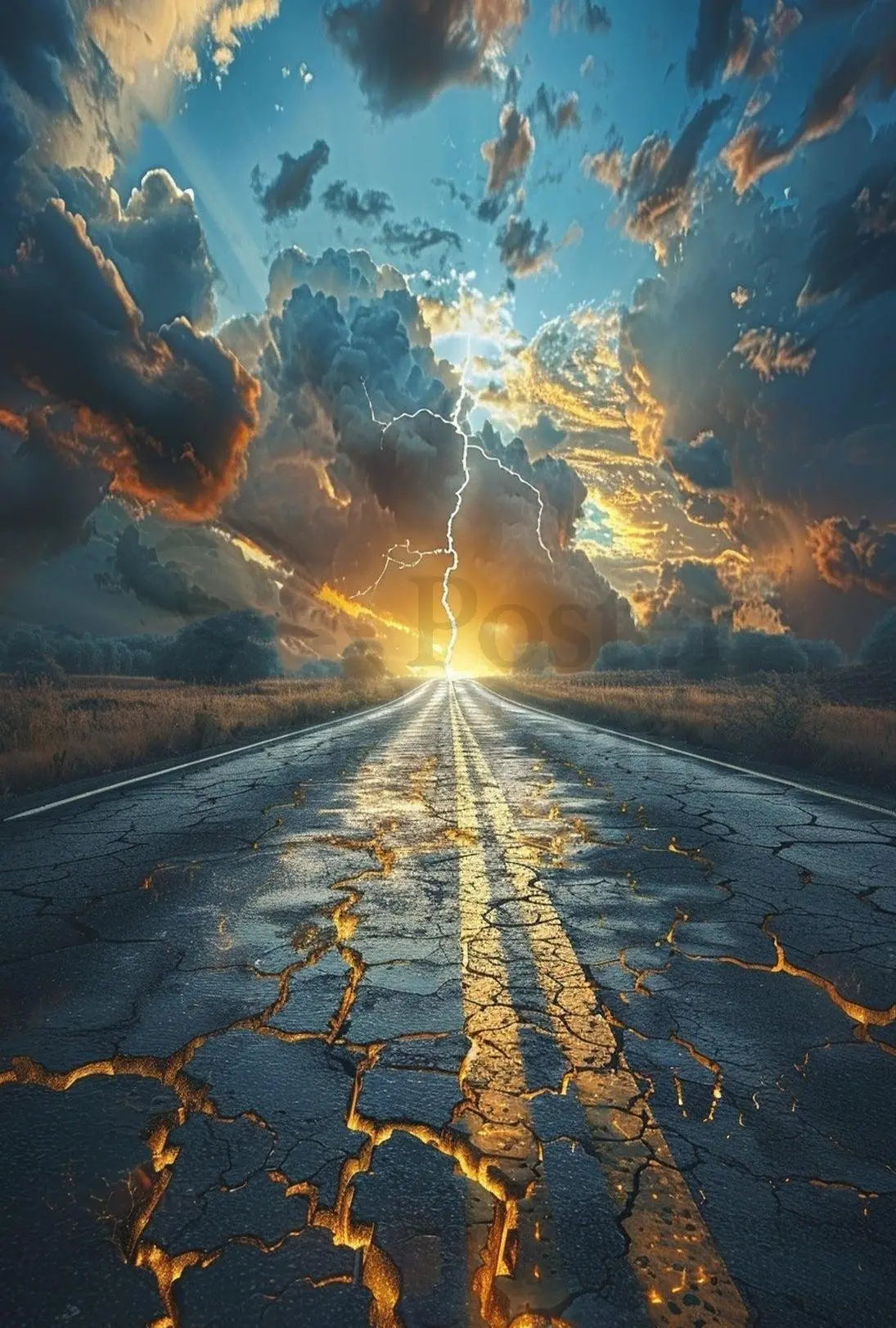 Dramatic Lightning Landscape Surreal Art Poster, Abstract and Artistic PosterGoat