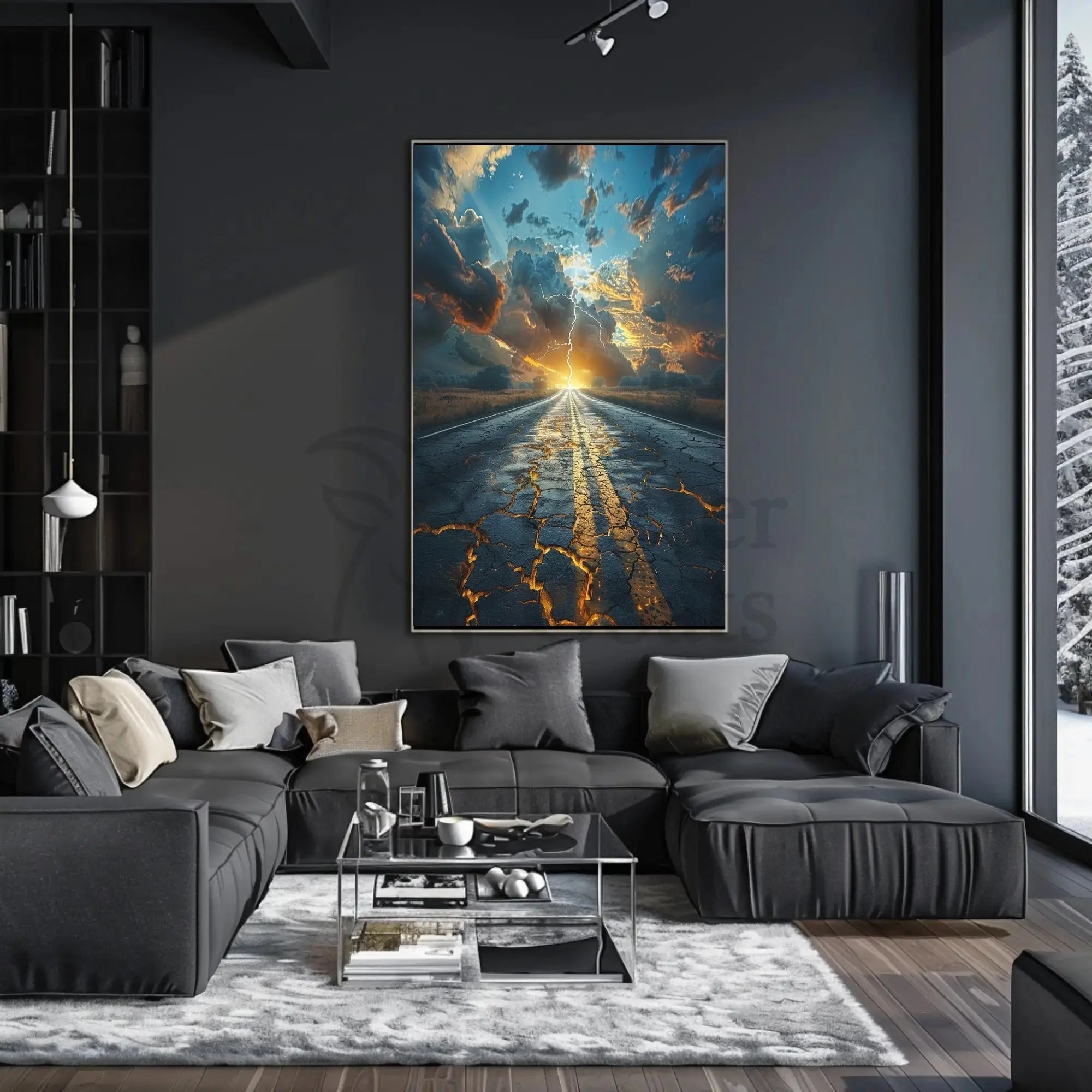 Dramatic Lightning Landscape Surreal Art Poster, Abstract and Artistic PosterGoat