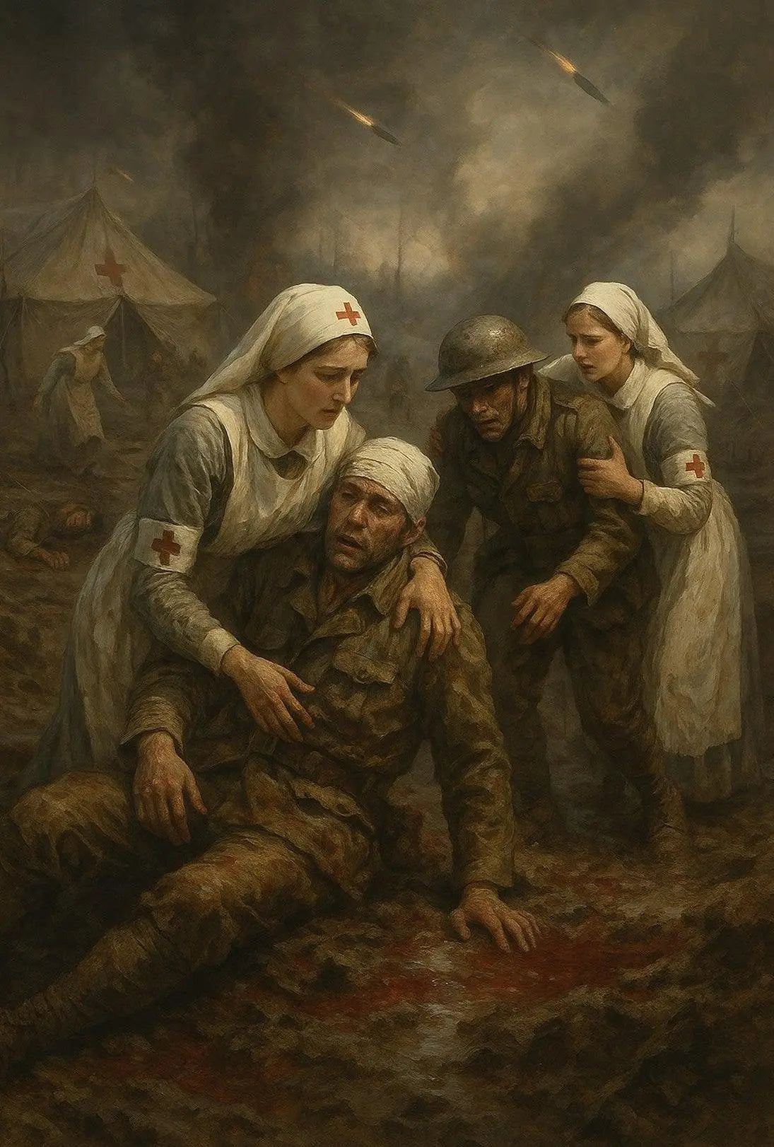 Dramatic World War I Battlefield Scene Historical Poster PosterGoat