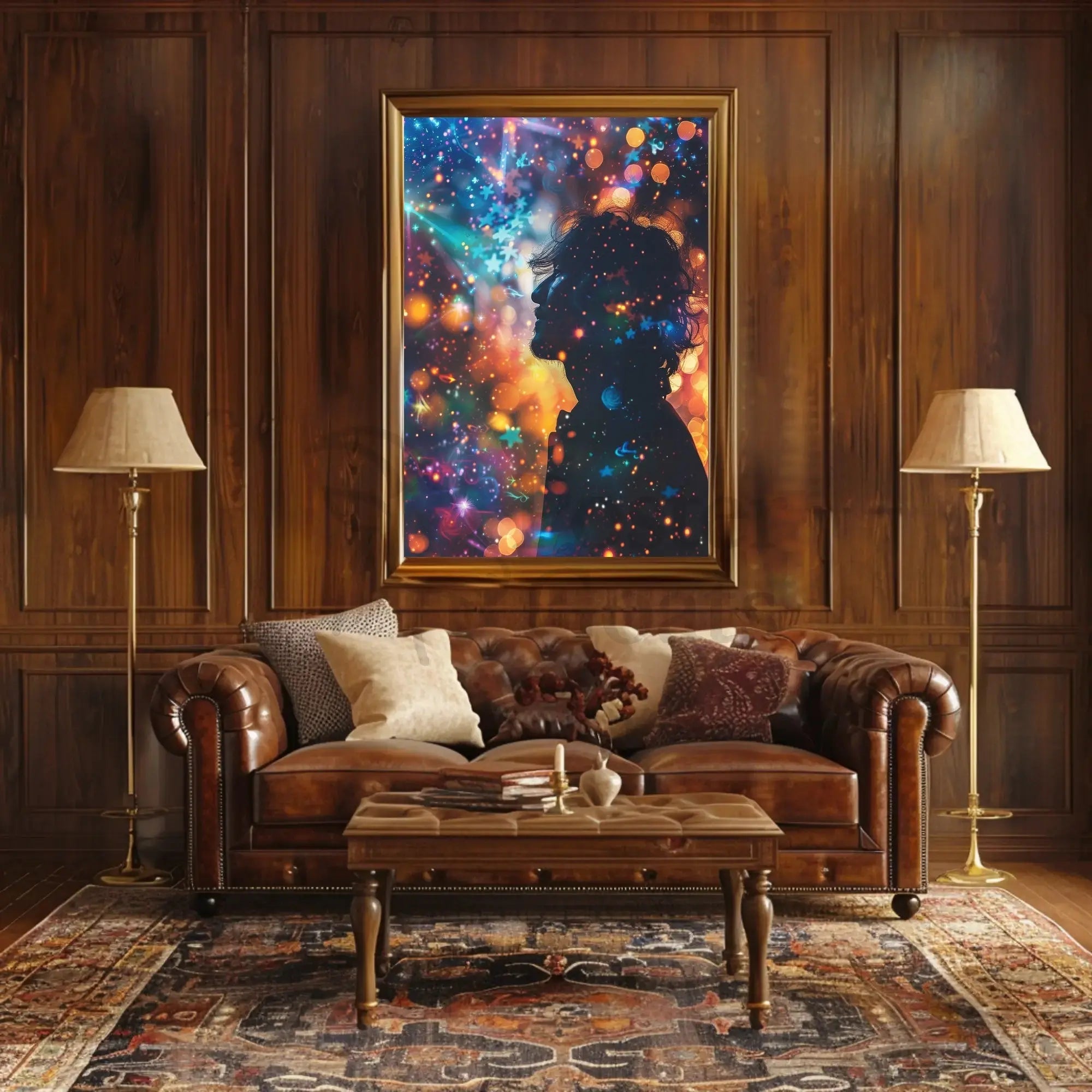 Dreamlike Silhouette with Cosmic Lights Abstract, Artistic Poster PosterGoat