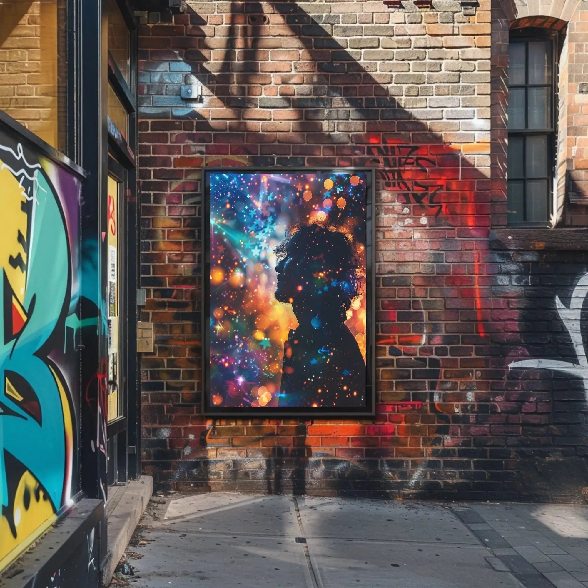 Dreamlike Silhouette with Cosmic Lights Abstract, Artistic Poster PosterGoat
