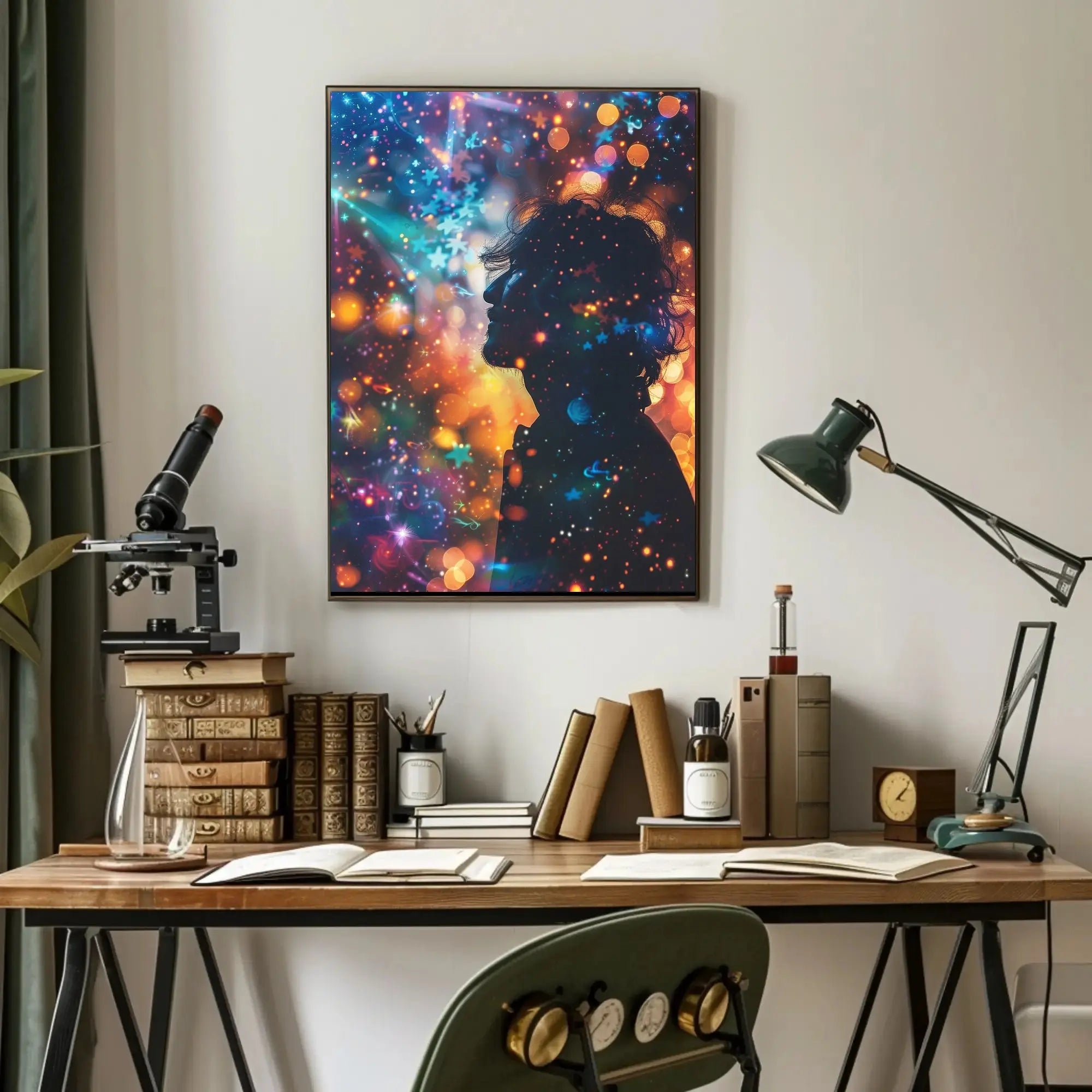 Dreamlike Silhouette with Cosmic Lights Abstract, Artistic Poster PosterGoat