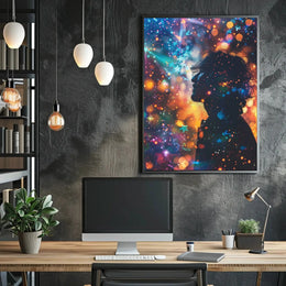 Dreamlike Silhouette with Cosmic Lights Abstract, Artistic Poster PosterGoat