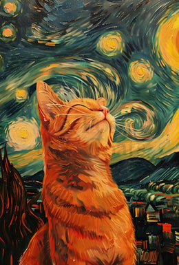 Dreamy Cat Amidst Starry Sky Artistic Poster PosterGoat