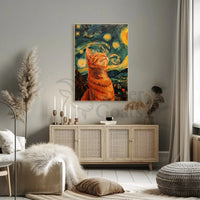 Dreamy Cat Amidst Starry Sky Artistic Poster PosterGoat