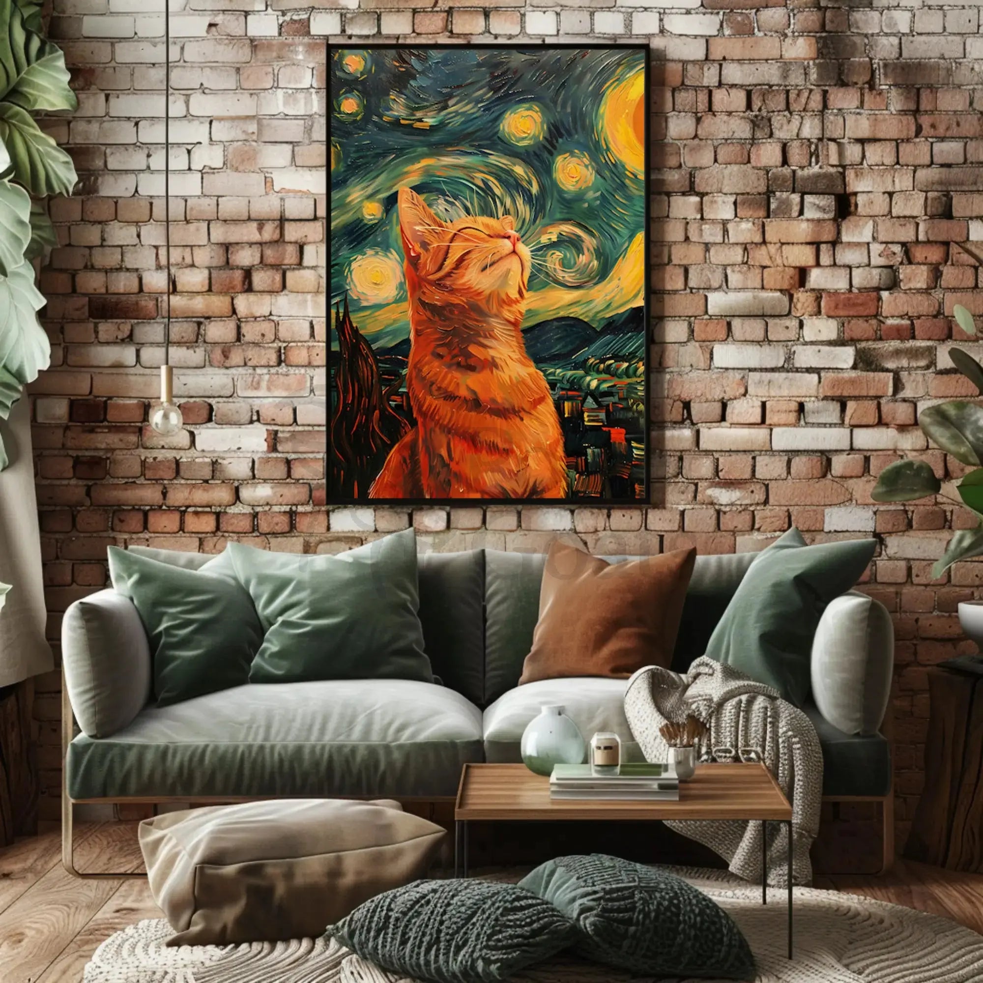 Dreamy Cat Amidst Starry Sky Artistic Poster PosterGoat