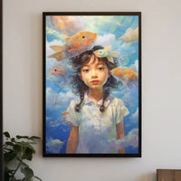 Dreamy Fish & Girl Fantasy Landscape Artistic Poster PosterGoat