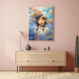 Dreamy Fish & Girl Fantasy Landscape Artistic Poster PosterGoat