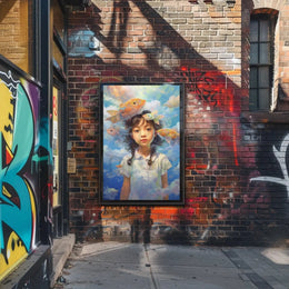 Dreamy Fish & Girl Fantasy Landscape Artistic Poster PosterGoat