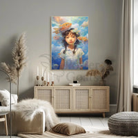 Dreamy Fish & Girl Fantasy Landscape Artistic Poster PosterGoat