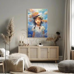 Dreamy Fish & Girl Fantasy Landscape Artistic Poster PosterGoat